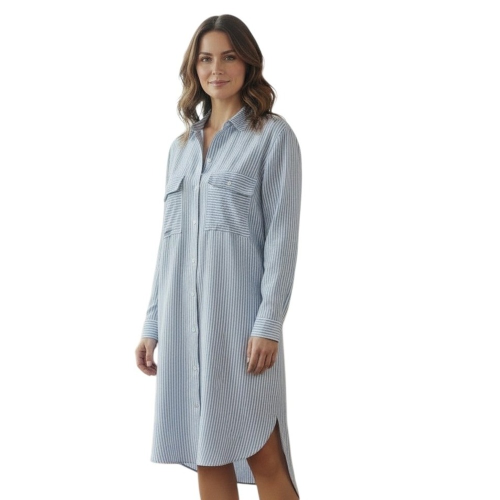 Old Navy Women's size Large Striped Button Up Casual Preppy Linen.Shirt Dress‎